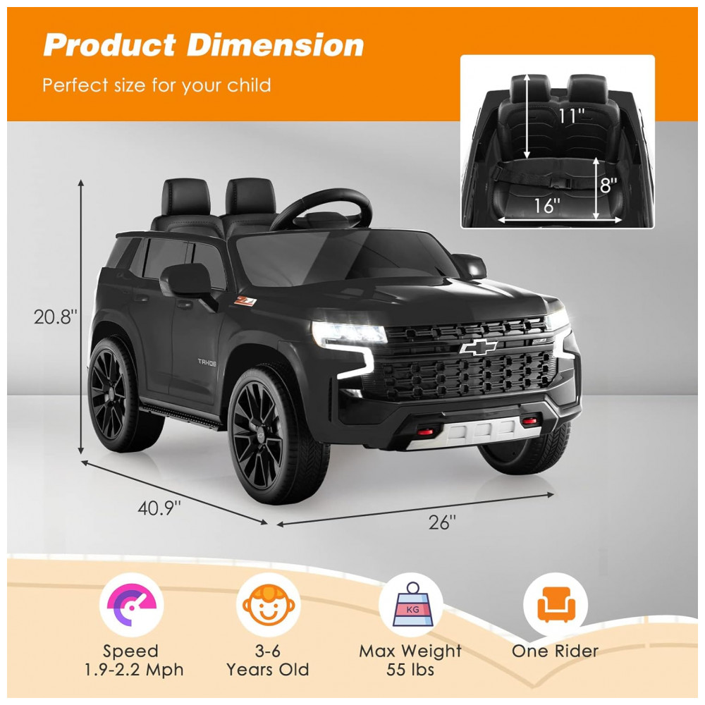 ECTQ46FDQDNB0B_6-1.jpg - Carro Infantil Elétrico 12V Chevrolet Tahoe, Controle Remoto, Suspensão, Música, Luzes, Costzon, Preto