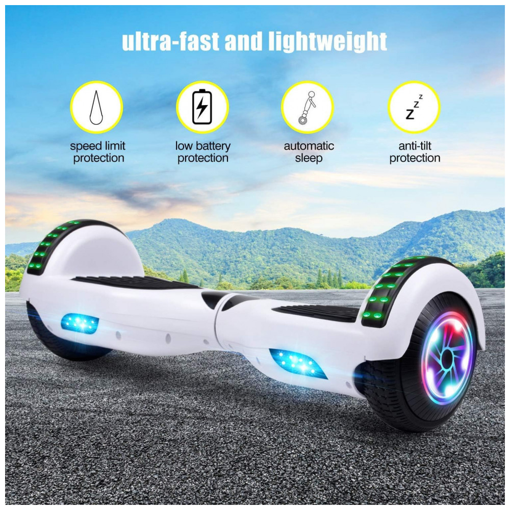 ECTQ48CW1C780B_6-1.jpg - Hoverboard Elétrico Branco, Autoequilibrado, 16 km/h, Motor 350W, Bateria 36V 4Ah, Alcance 16 km, Bluetooth e Luzes LED, Peso 10,5 kg