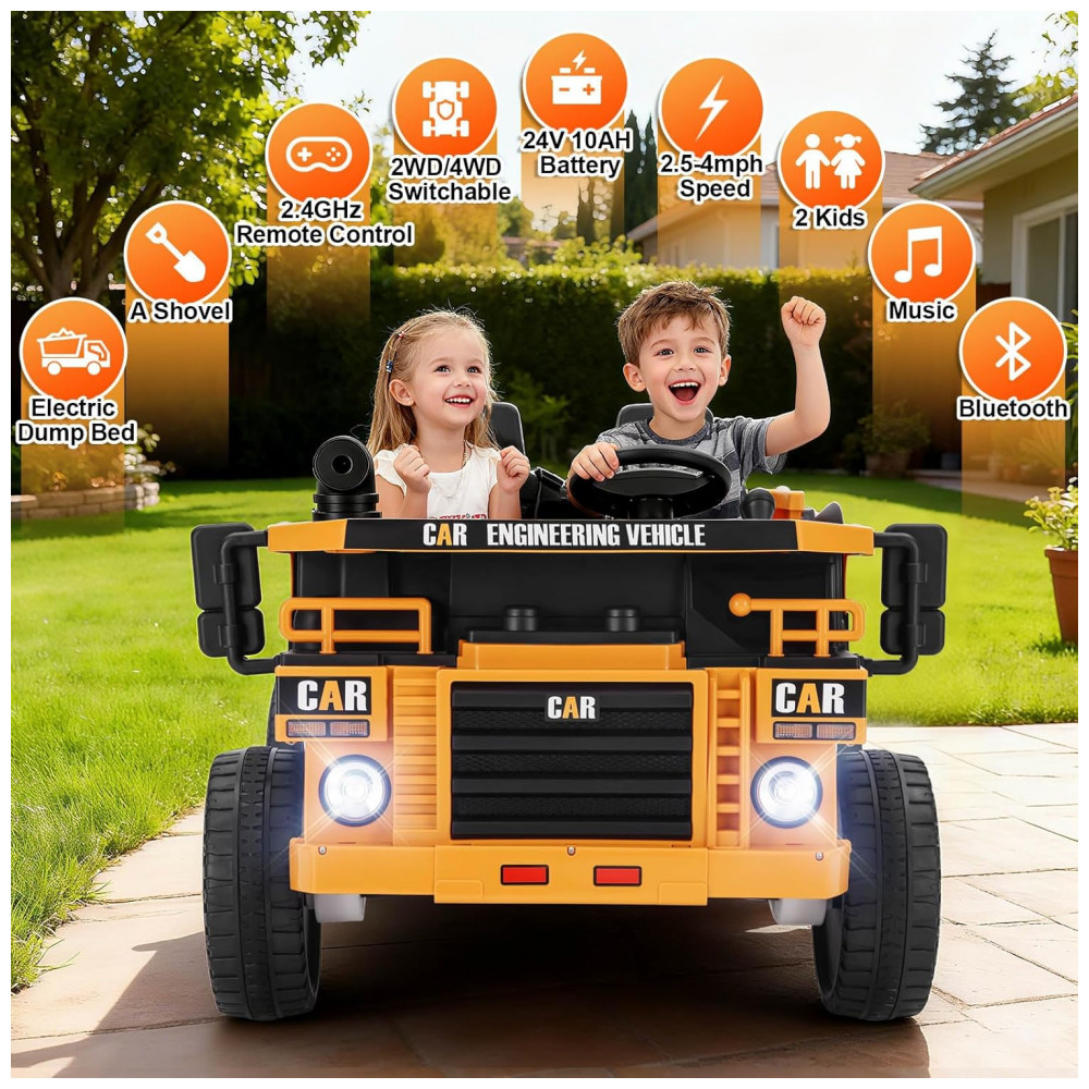 ECTQ4BYT37TF0B_1-1.jpg - Carrinho Elétrico Infantil 2 Lugares 4x4 4 Motores 70W 24V10AH Bluetooth Carga Caçamba Basculante Controle Remoto, JOYLDIAS, Amarelo