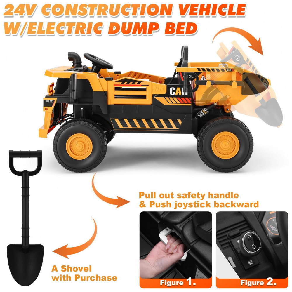 ECTQ4BYT37TF0B_2-1.jpg - Carrinho Elétrico Infantil 2 Lugares 4x4 4 Motores 70W 24V10AH Bluetooth Carga Caçamba Basculante Controle Remoto, JOYLDIAS, Amarelo