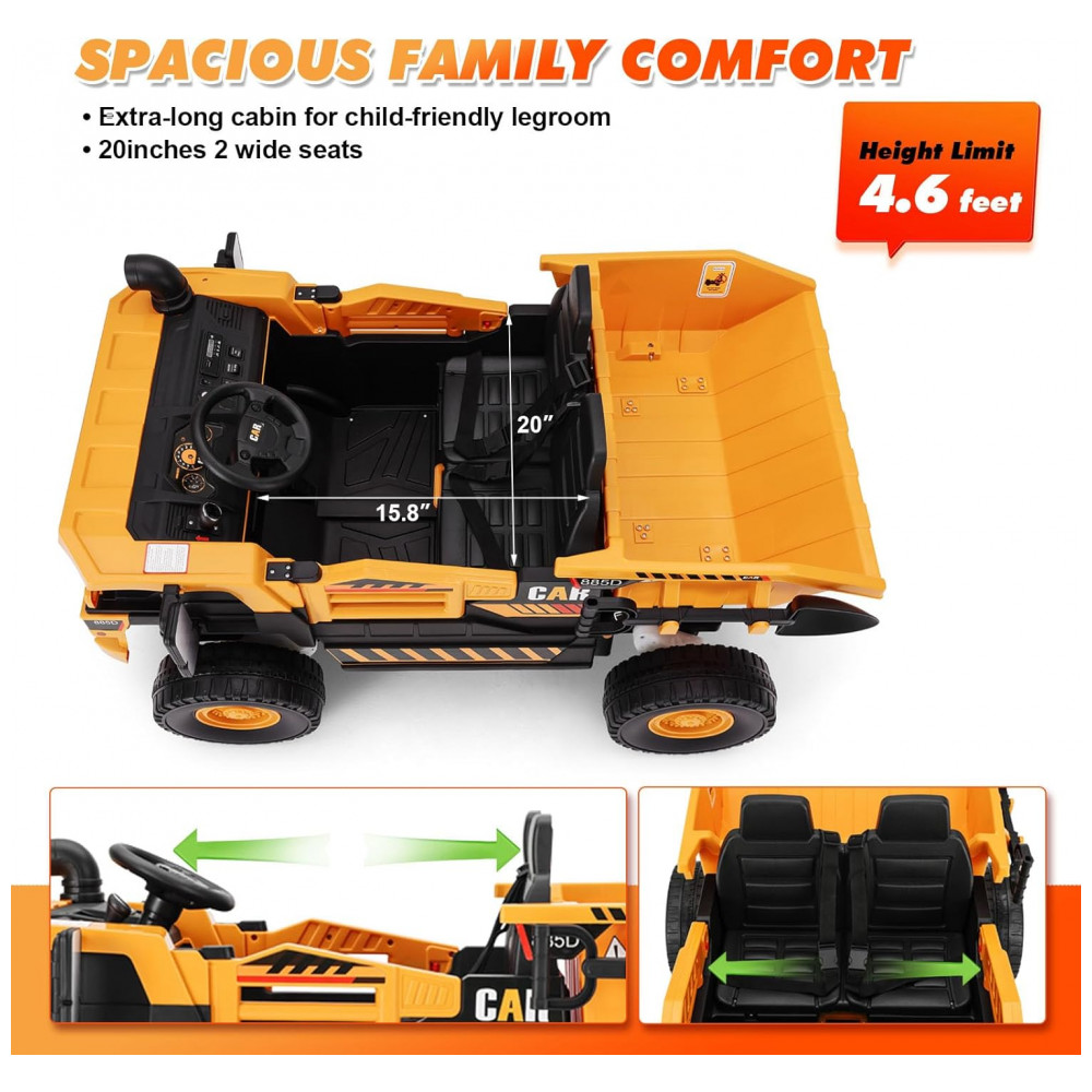 ECTQ4BYT37TF0B_6-1.jpg - Carrinho Elétrico Infantil 2 Lugares 4x4 4 Motores 70W 24V10AH Bluetooth Carga Caçamba Basculante Controle Remoto, JOYLDIAS, Amarelo