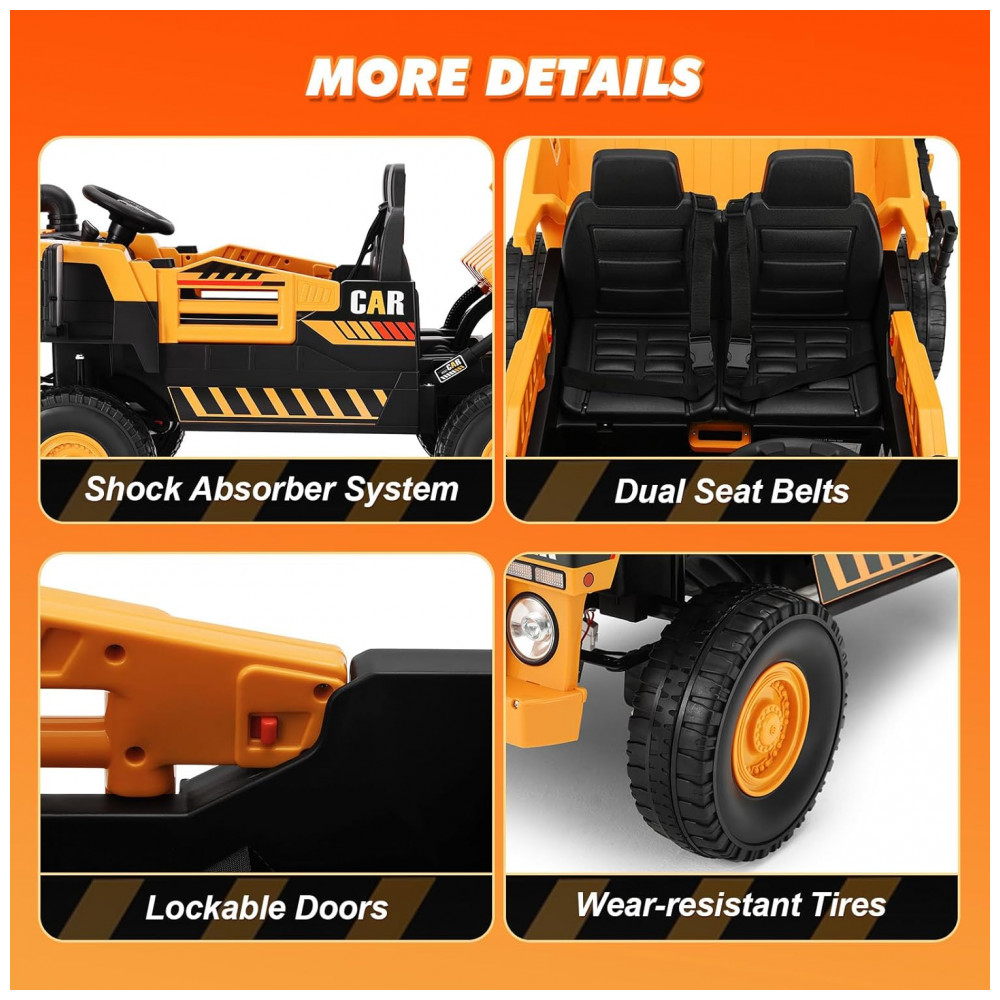 ECTQ4BYT37TF0B_8-1.jpg - Carrinho Elétrico Infantil 2 Lugares 4x4 4 Motores 70W 24V10AH Bluetooth Carga Caçamba Basculante Controle Remoto, JOYLDIAS, Amarelo