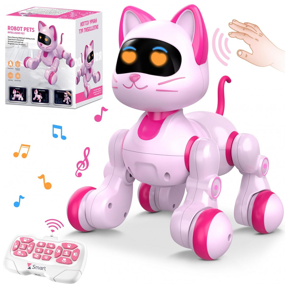 ECTQ4FNFB5FD0B_0-1.jpg - Robô Gato Interativo Rosa – Toy‑Robotics, Controle Remoto, Dança, Música e Programação para Crianças