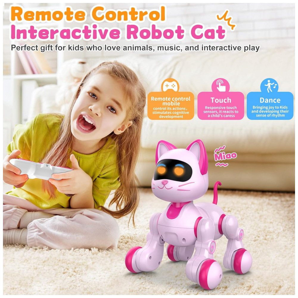 ECTQ4FNFB5FD0B_1-1.jpg - Robô Gato Interativo Rosa – Toy‑Robotics, Controle Remoto, Dança, Música e Programação para Crianças