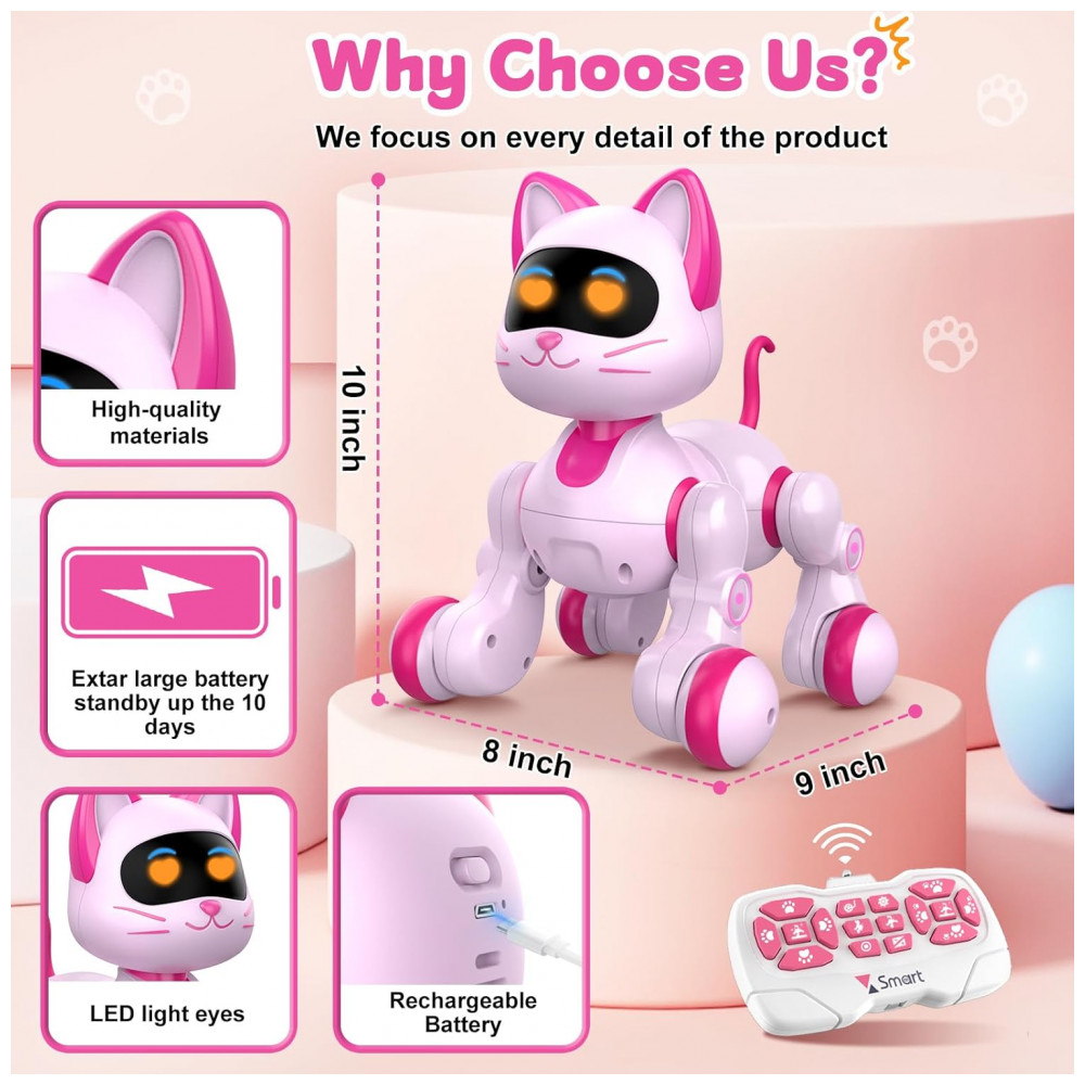 ECTQ4FNFB5FD0B_5-1.jpg - Robô Gato Interativo Rosa – Toy‑Robotics Controle Remoto Dança Música e Programação para Crianças