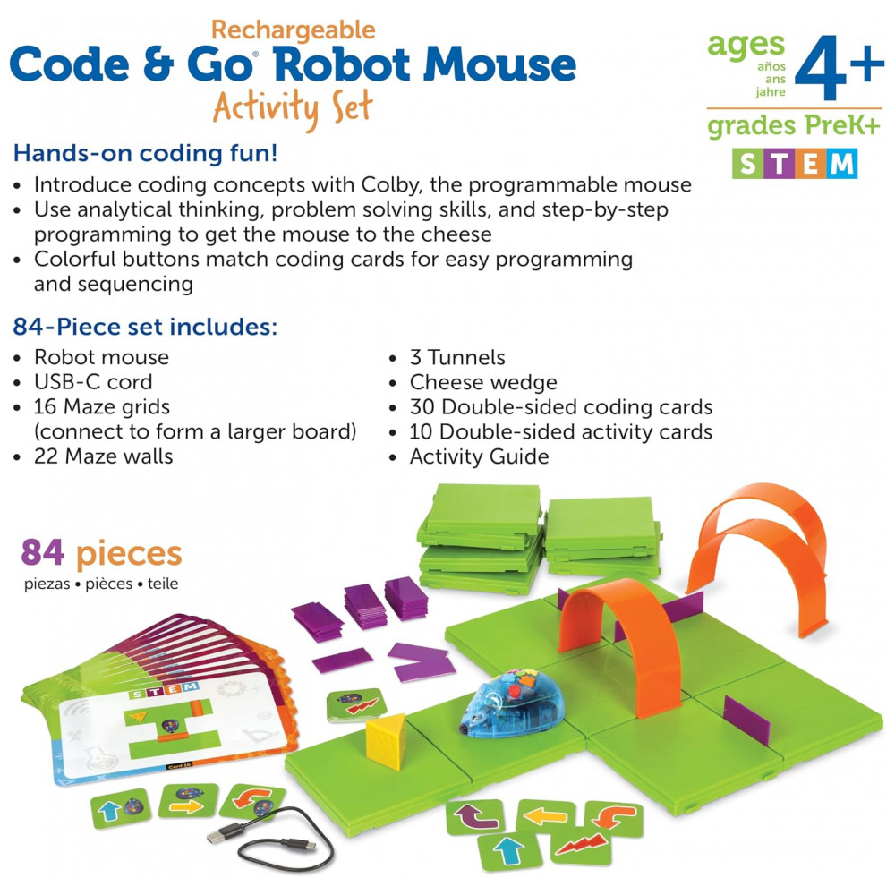 Learning Resources Code Go Robot Mouse - Conjunto de Atividades Recarregável, Brinquedo de Codificação Inicial sem Tela para Crianças, Animal de Estim - Imagem 6