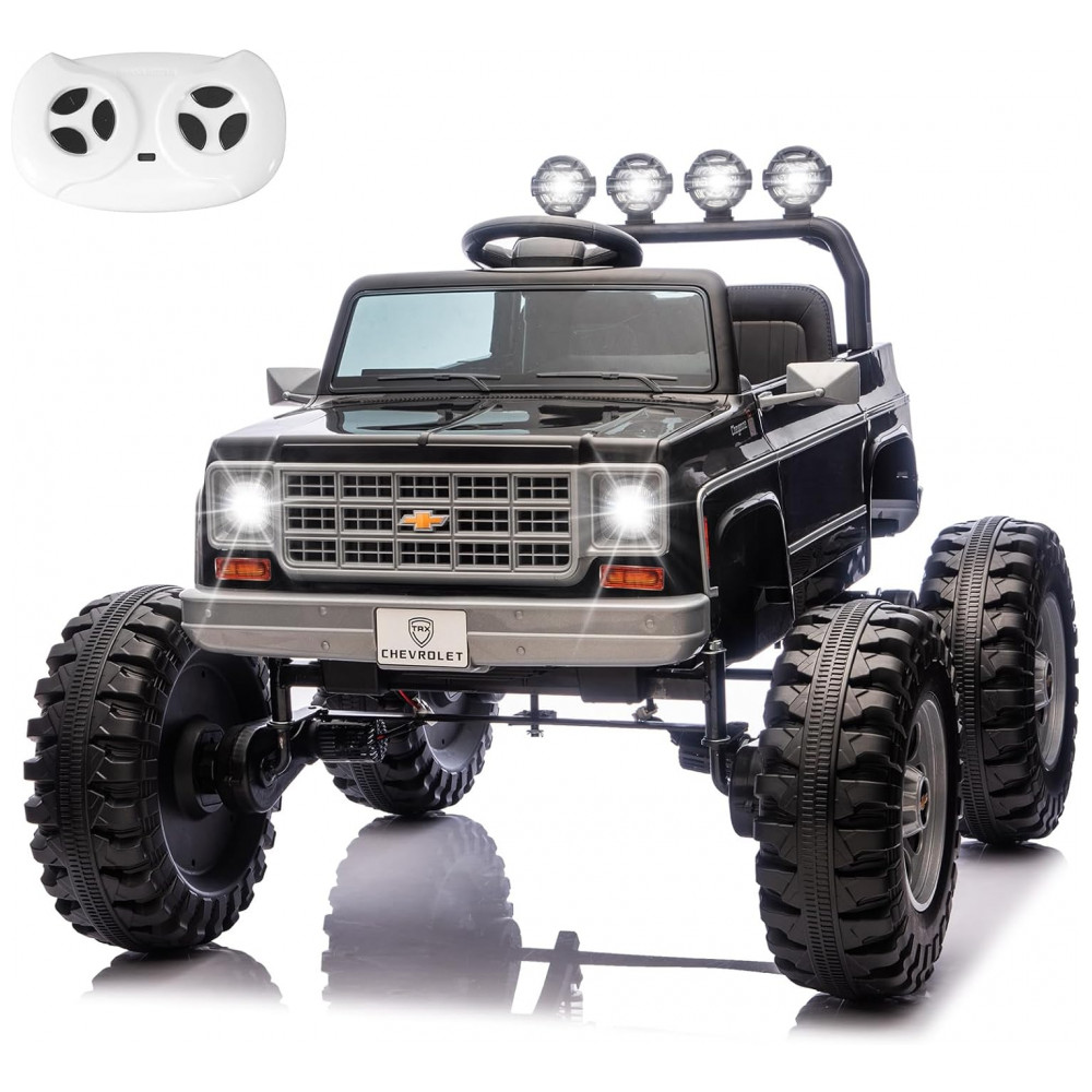 ECTQ4H3BRTZF0B_0-1.jpg - Carrinho Elétrico Infantil Chevrolet Cheyenne Licenciado 24V, 2 Motores 200W, Controle Remoto, Música, Suspensão, Assento Largo, Preto