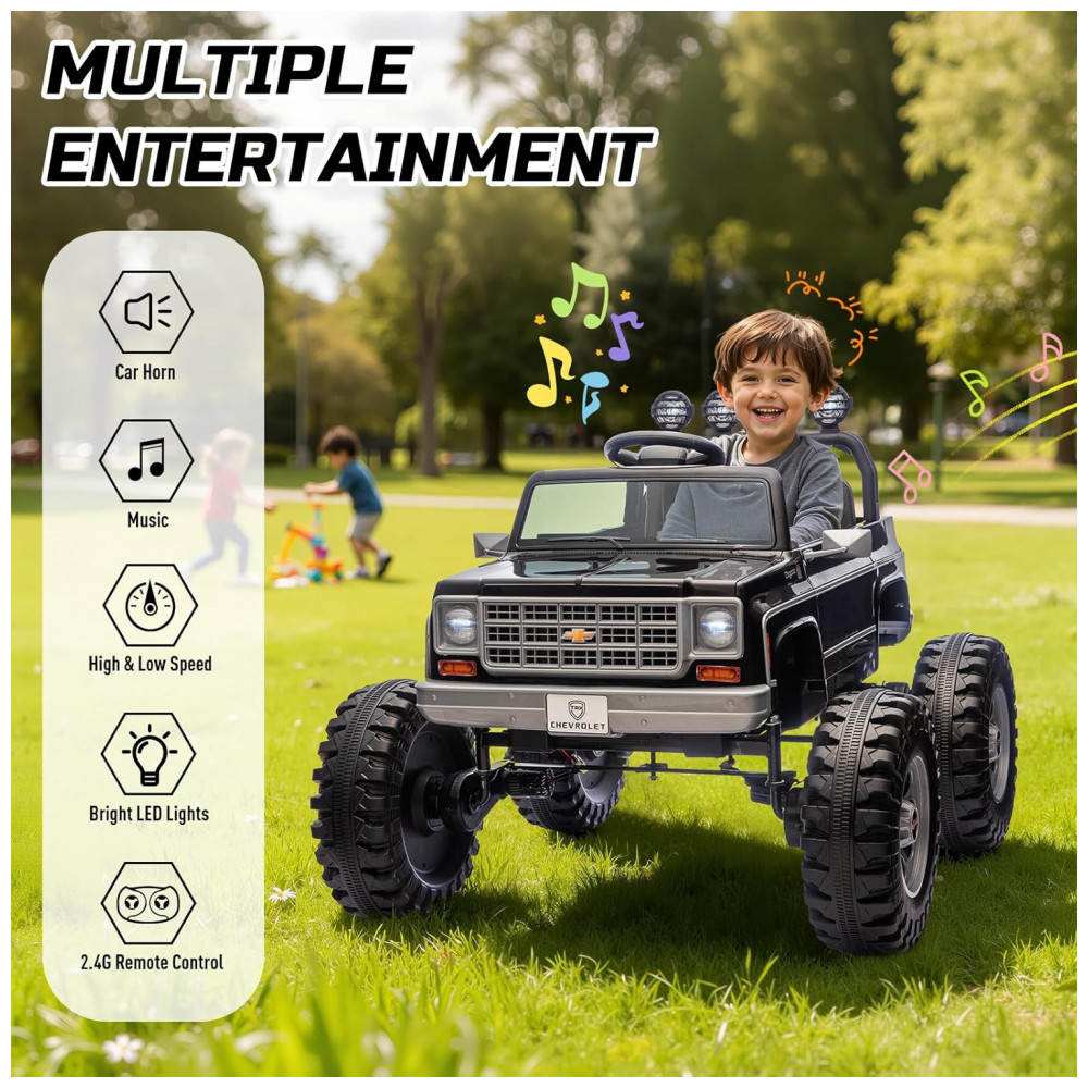 ECTQ4H3BRTZF0B_2-1.jpg - Carrinho Elétrico Infantil Chevrolet Cheyenne Licenciado 24V, 2 Motores 200W, Controle Remoto, Música, Suspensão, Assento Largo, Preto