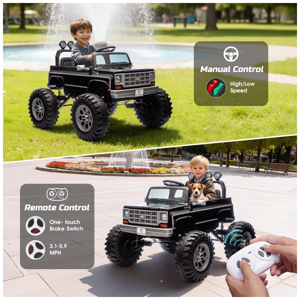 ECTQ4H3BRTZF0B_3-1.jpg - Carrinho Elétrico Infantil Chevrolet Cheyenne Licenciado 24V, 2 Motores 200W, Controle Remoto, Música, Suspensão, Assento Largo, Preto