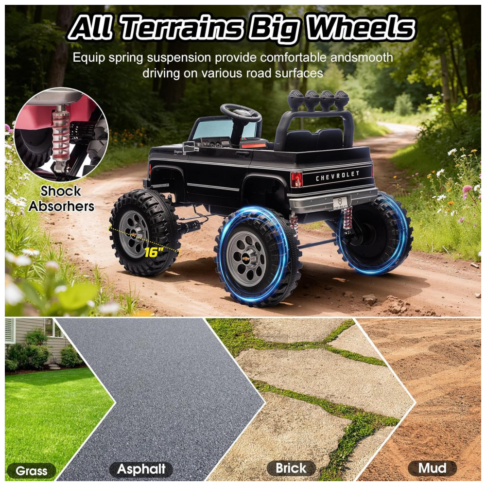 ECTQ4H3BRTZF0B_4-1.jpg - Carrinho Elétrico Infantil Chevrolet Cheyenne Licenciado 24V, 2 Motores 200W, Controle Remoto, Música, Suspensão, Assento Largo, Preto