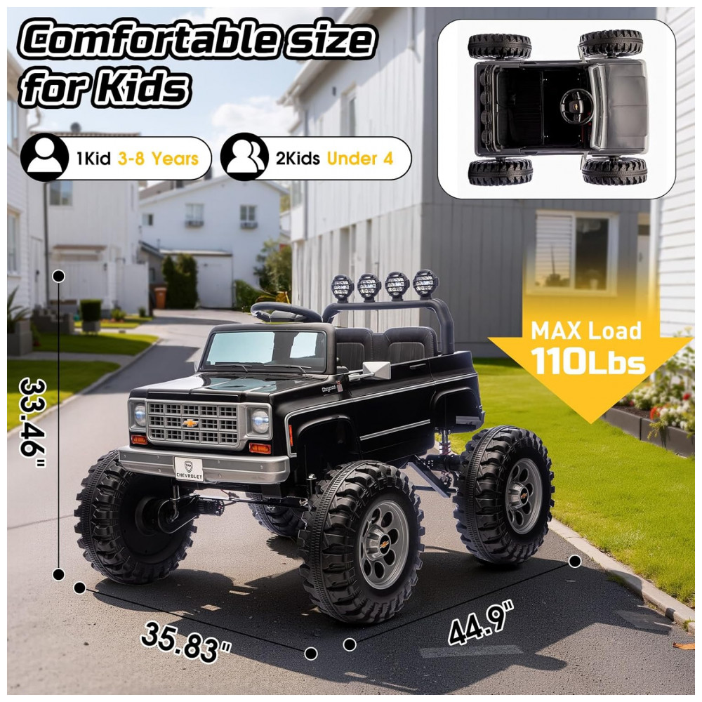 ECTQ4H3BRTZF0B_6-1.jpg - Carrinho Elétrico Infantil Chevrolet Cheyenne Licenciado 24V, 2 Motores 200W, Controle Remoto, Música, Suspensão, Assento Largo, Preto