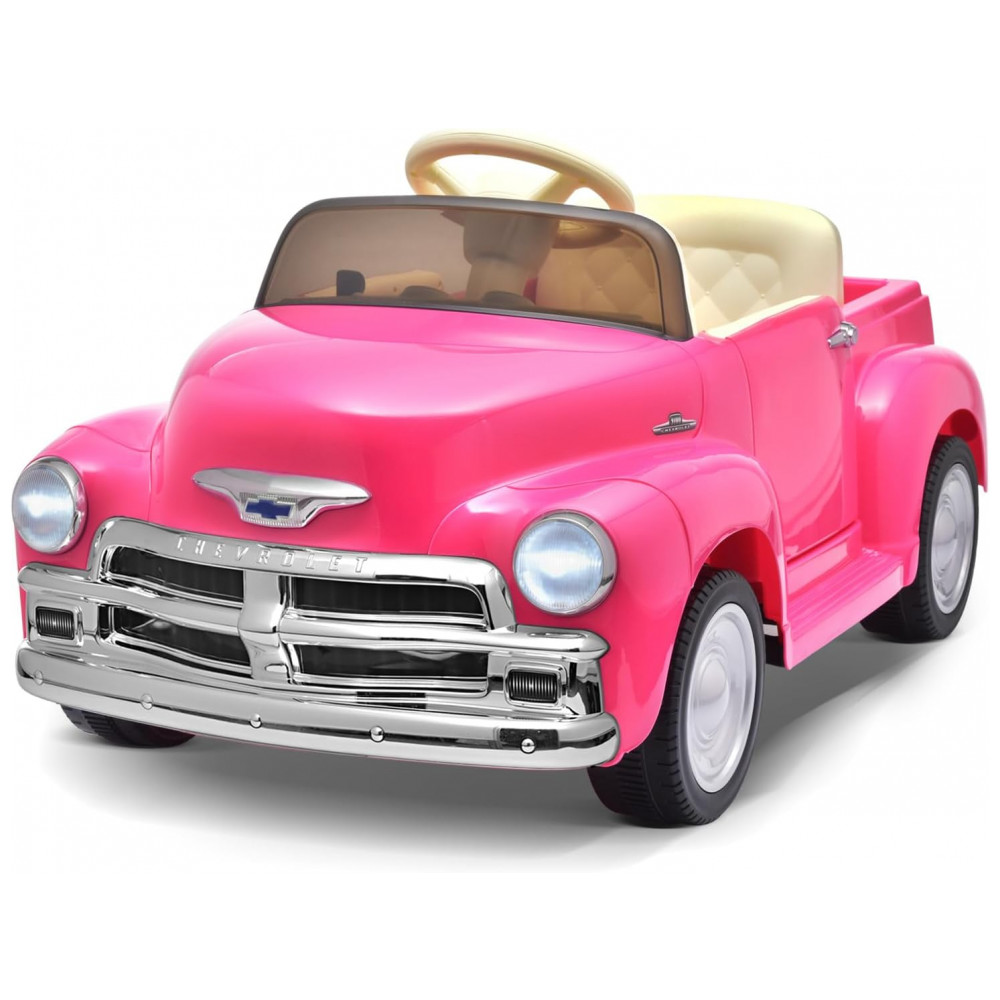 ECTQ4K593K6C0B_0-1.jpg - Carro Elétrico Infantil Chevrolet 3100 Pickup Licenciado Joywhale 12V, 1 Lugar, 2 Motores, Controle Remoto, 3 Velocidades, Retrô, Rosa