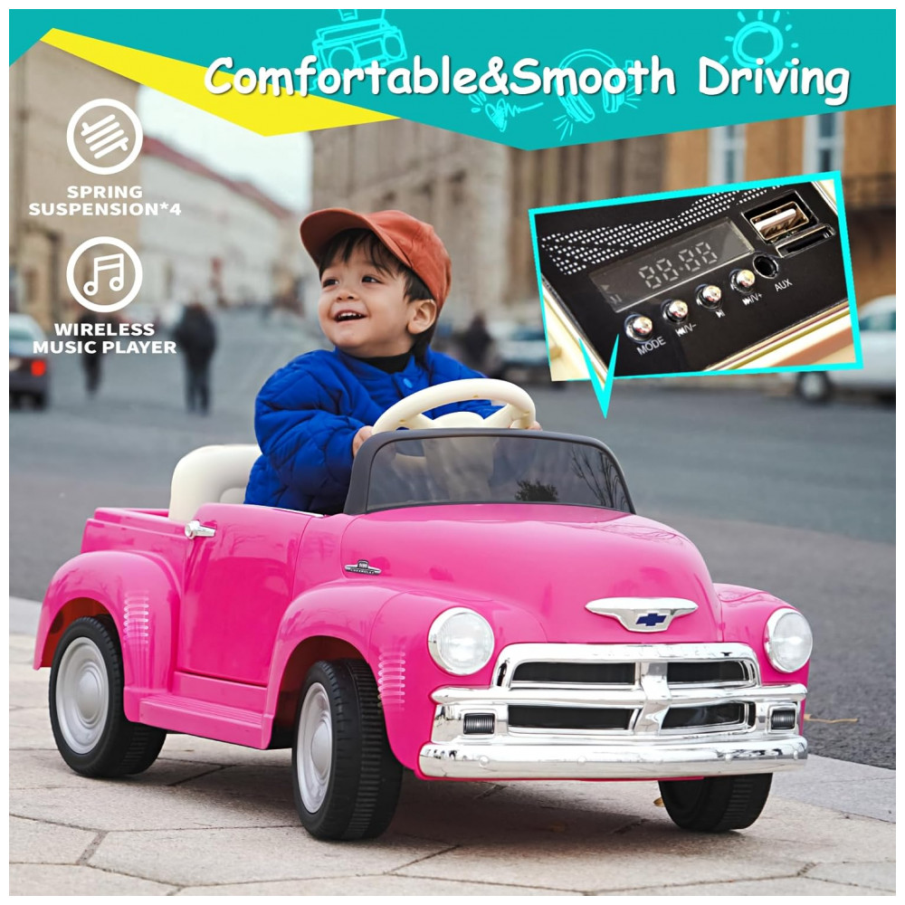 ECTQ4K593K6C0B_3-1.jpg - Carro Elétrico Infantil Chevrolet 3100 Pickup Licenciado Joywhale 12V, 1 Lugar, 2 Motores, Controle Remoto, 3 Velocidades, Retrô, Rosa