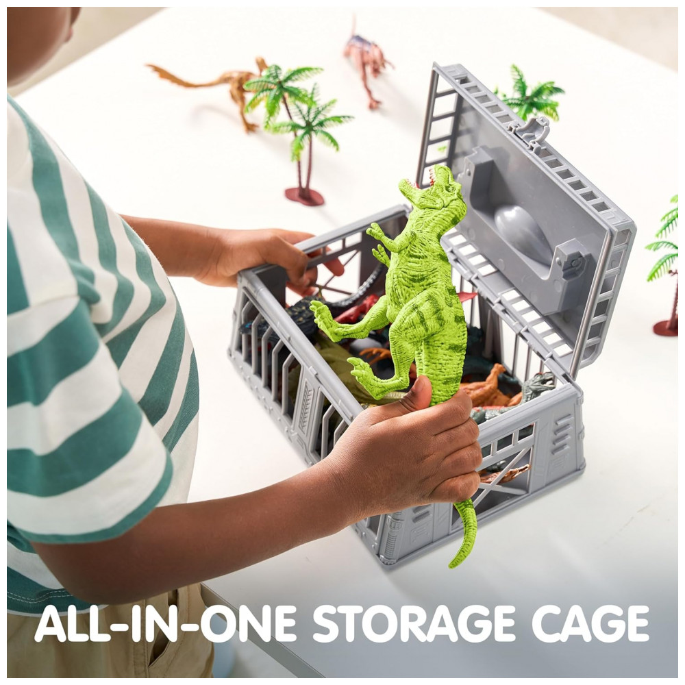 ECTQ4R4TLG5D0B_3-1.jpg - Brinquedos de Dinossauro JOYIN com Tapete de Atividades e Gaiola de Armazenamento, 19 Figuras de Dinossauros Realistas e Árvores para Crianças