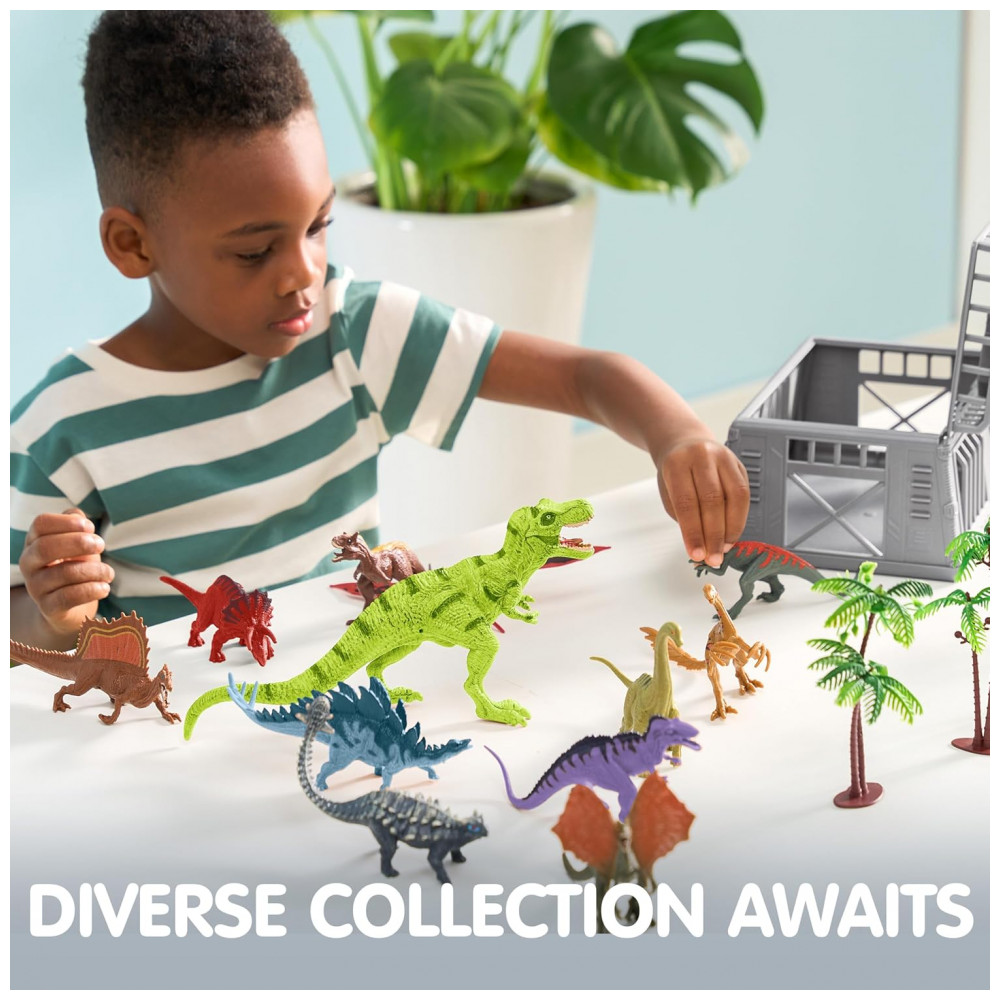 ECTQ4R4TLG5D0B_5-1.jpg - Brinquedos de Dinossauro JOYIN com Tapete de Atividades e Gaiola de Armazenamento, 19 Figuras de Dinossauros Realistas e Árvores para Crianças