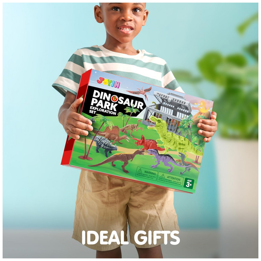 ECTQ4R4TLG5D0B_6-1.jpg - Brinquedos de Dinossauro JOYIN com Tapete de Atividades e Gaiola de Armazenamento, 19 Figuras de Dinossauros Realistas e Árvores para Crianças