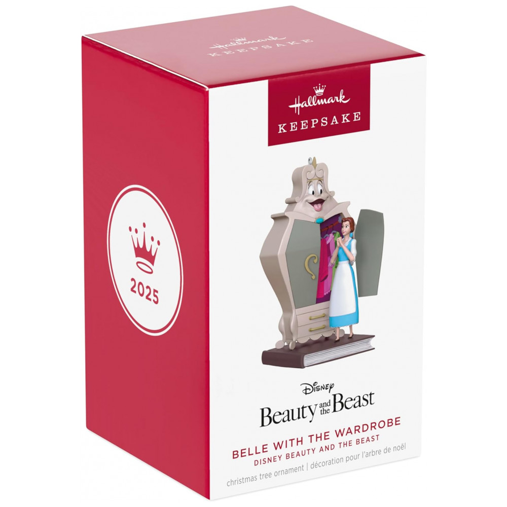 ECTQ4YCL93RD0B_6-1.jpg - Ornamento Hallmark Keepsake Natal 2025 Disney Beauty and The Beast Belle com o Guarda-Roupa, Decoração Fina para Fãs Disney