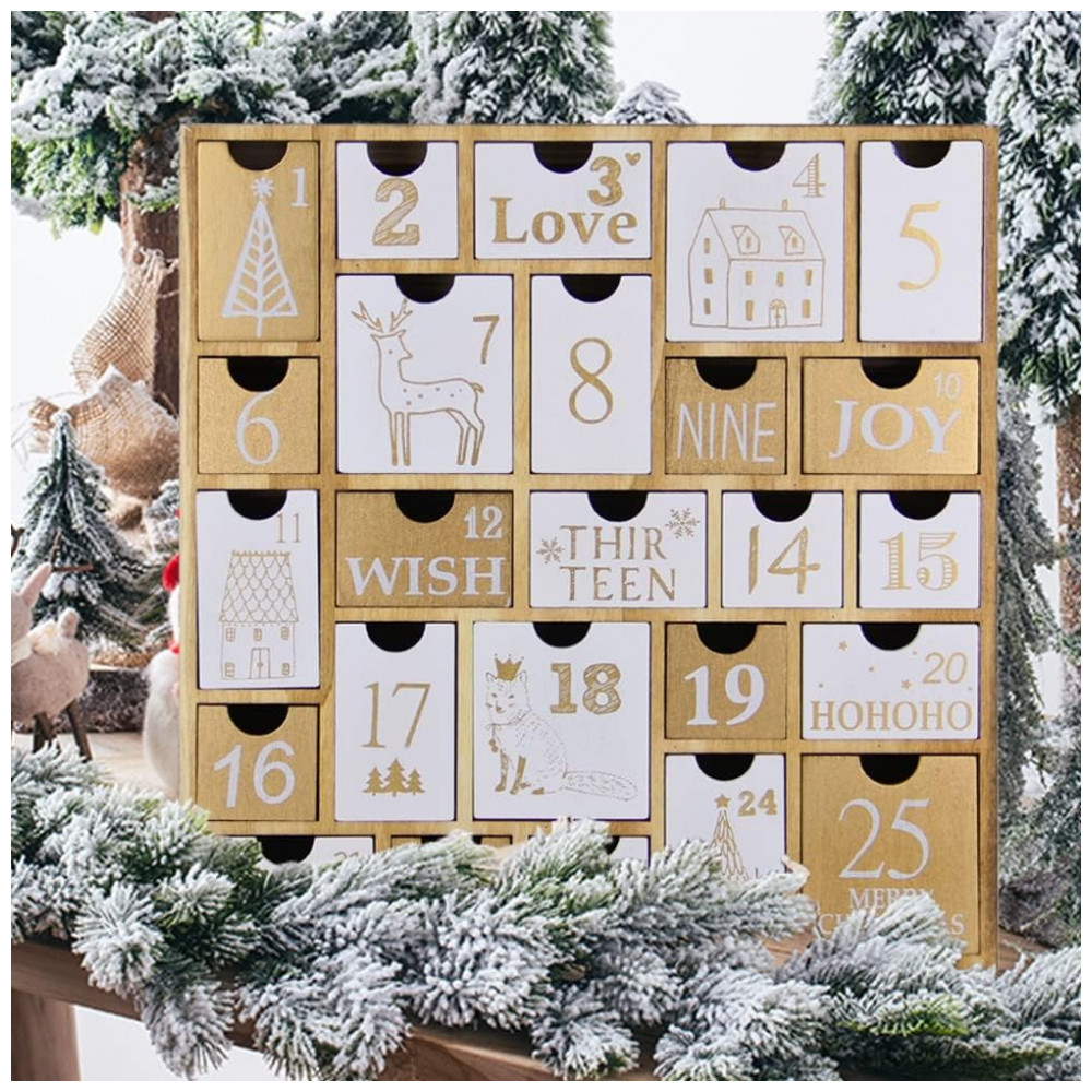 ECTQ4YMF9MV70B_3-1.jpg - Calendário do Advento Juegoal com 25 Gavetas Contagem Regressiva para o Natal, Presente de Madeira Recarregável de Natal para Crianças, 30 Centímetros