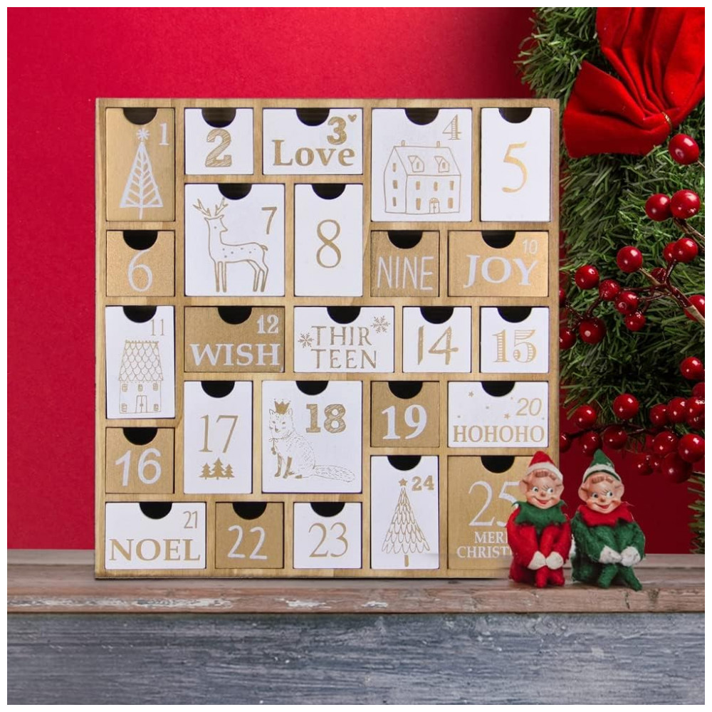 ECTQ4YMF9MV70B_4-1.jpg - Calendário do Advento Juegoal com 25 Gavetas Contagem Regressiva para o Natal, Presente de Madeira Recarregável de Natal para Crianças, 30 Centímetros