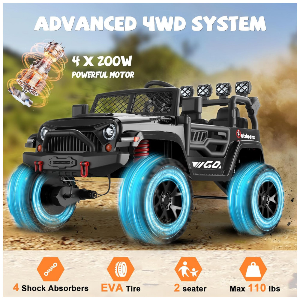 ECTQ4Z71XXFD0B_1-1.jpg - Carro Elétrico Infantil ANPABO Preto 24V 2 Lugares 4 Motores 200W Off-Road Pneus EVA Suspensão Controle Bluetooth 4WD/2WD LED