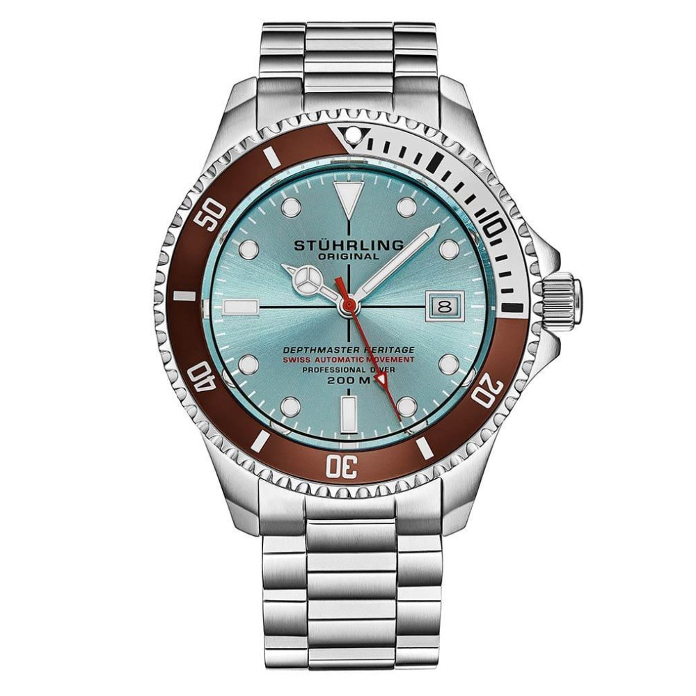 ECTQ50_H388_0.jpg - Relgio suo automtico Depthmaster Heritage 883H de 42mm com mostrador azul-petrleo, pulseira de ao inoxidvel prateado e marca Stuhrling.