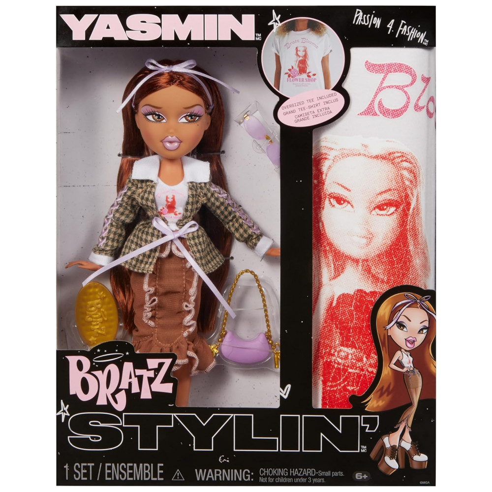Boneca de Moda Bratz Stylin Yasmin com Camiseta Personalizável para Você e Acessórios