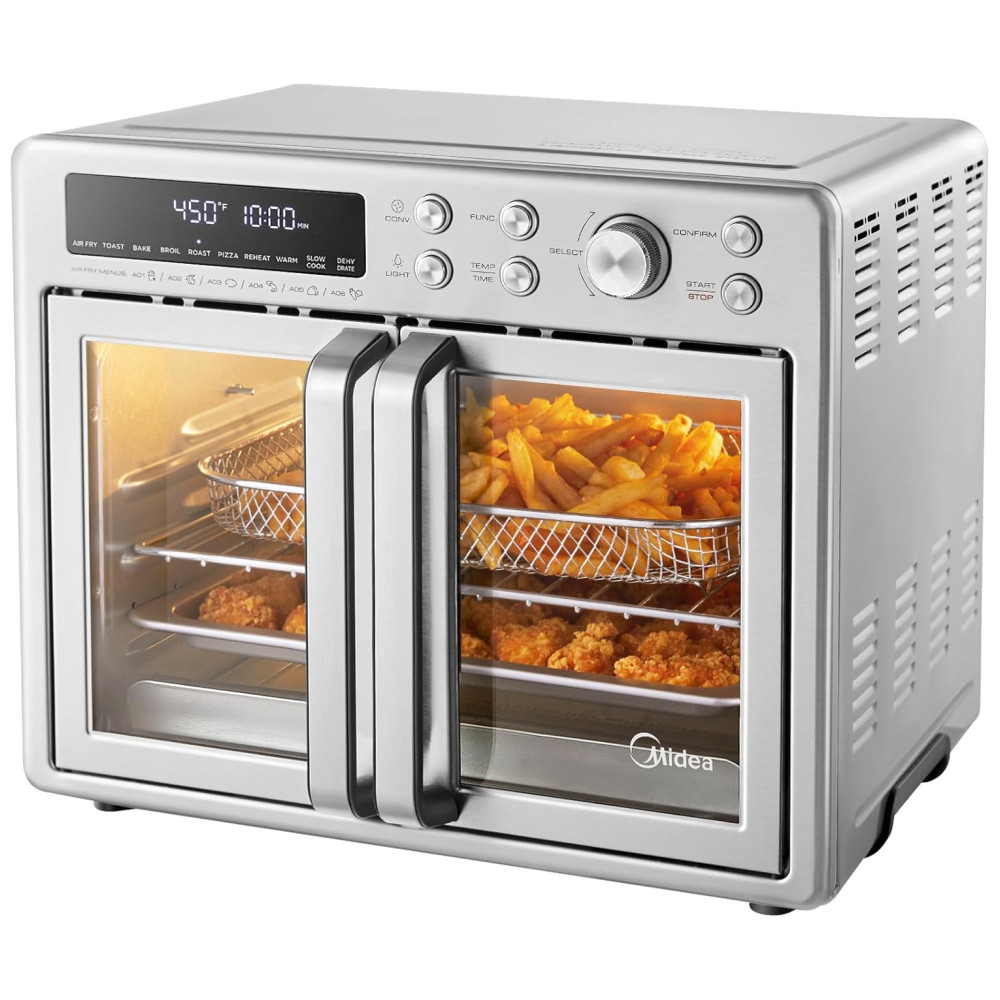 Forno e Fritadeira Elétrica Midea Flexify 10 em 1, 25L, Air Fryer com Portas French Door, 25% mais rápido, 90% menos óleo, aço inox, cozinha