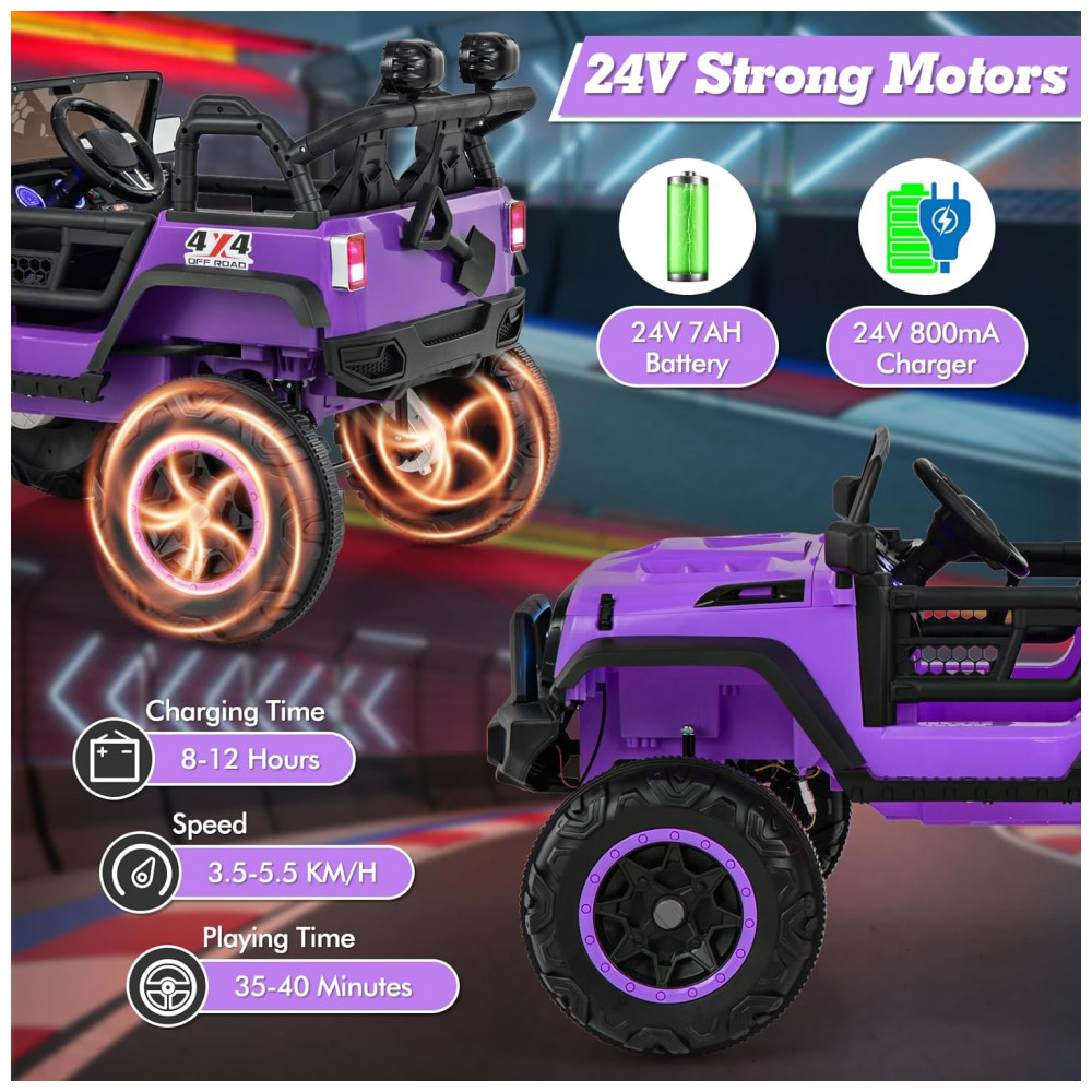 ECTQ58RXKZMD0B_2-1.jpg - Carrinho Elétrico Infantil INFANS 2 Lugares 4x4, 4 Motores 550W, Jeep SUV, MP3 USB Controle Remoto, 24V, Roxo