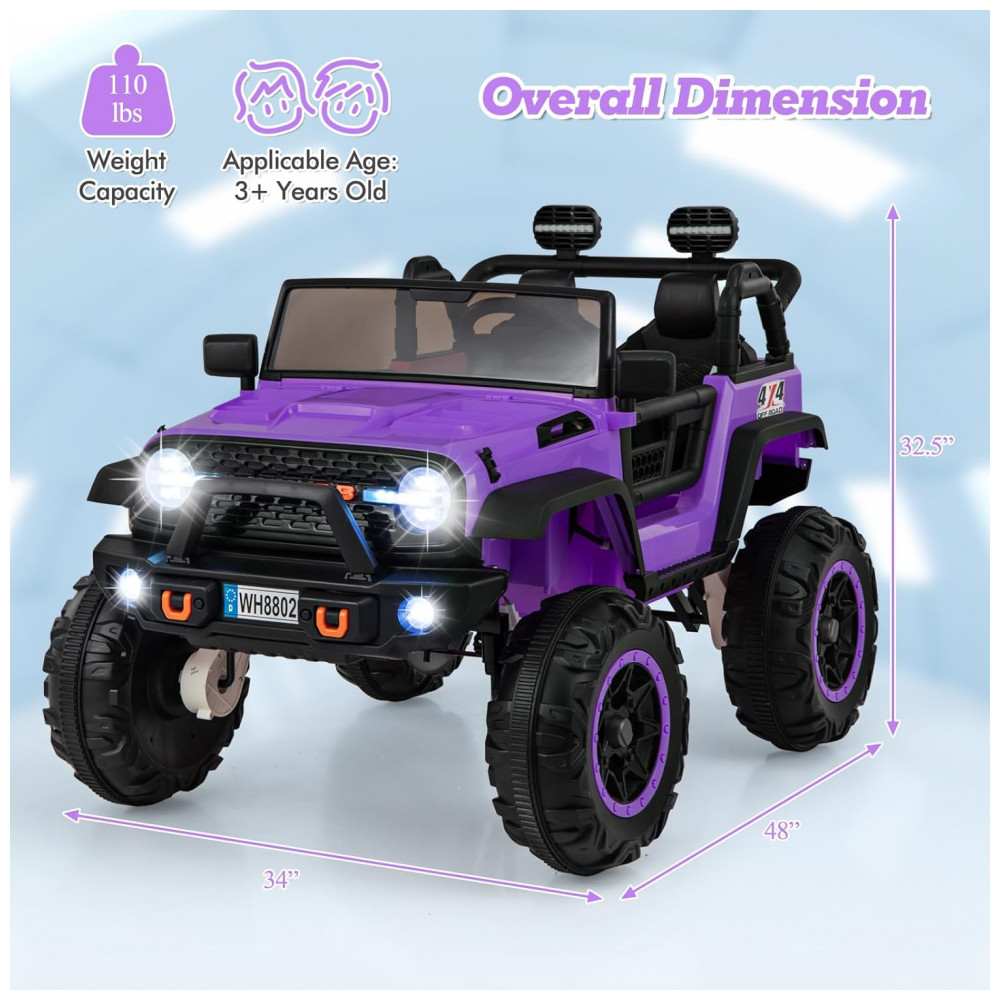 ECTQ58RXKZMD0B_5-1.jpg - Carrinho Elétrico Infantil INFANS 2 Lugares 4x4, 4 Motores 550W, Jeep SUV, MP3 USB Controle Remoto, 24V, Roxo