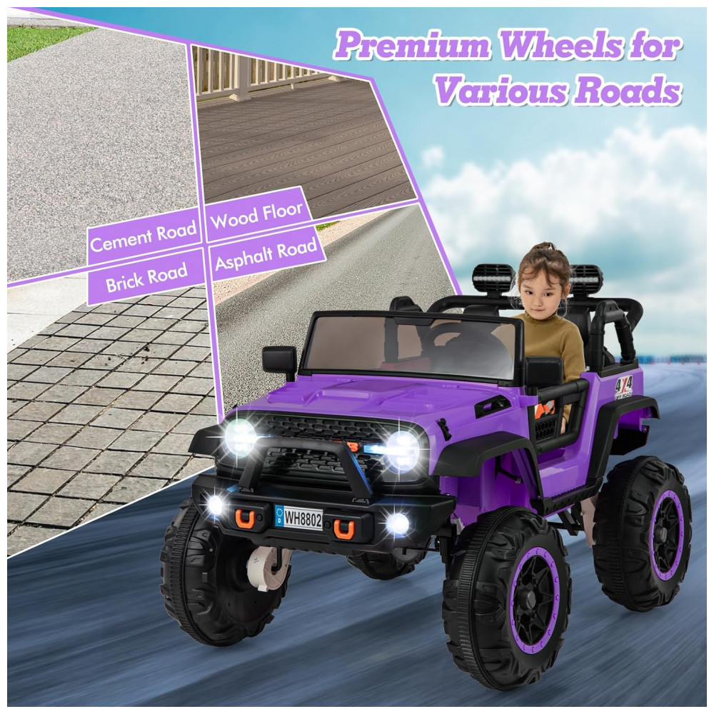 ECTQ58RXKZMD0B_6-1.jpg - Carrinho Elétrico Infantil INFANS 2 Lugares 4x4, 4 Motores 550W, Jeep SUV, MP3 USB Controle Remoto, 24V, Roxo