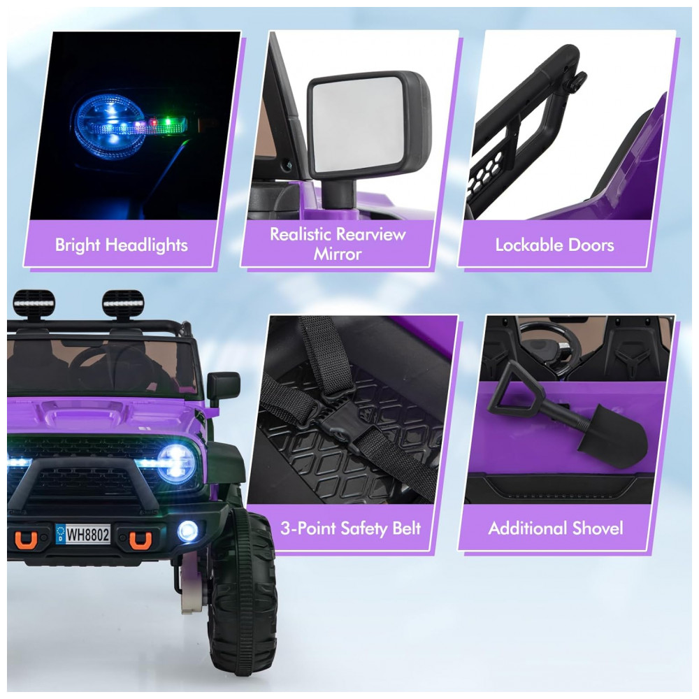 ECTQ58RXKZMD0B_7-1.jpg - Carrinho Elétrico Infantil INFANS 2 Lugares 4x4, 4 Motores 550W, Jeep SUV, MP3 USB Controle Remoto, 24V, Roxo