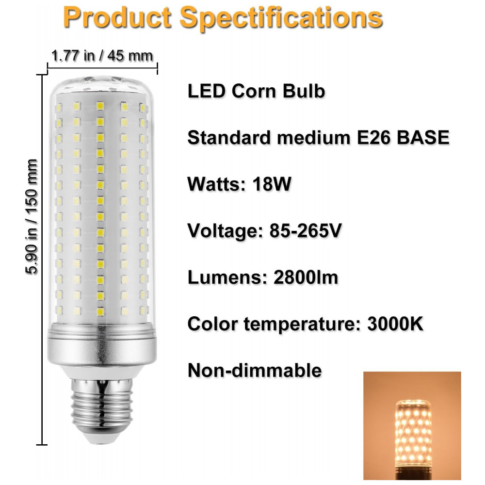 ECTQ5BFWC1RC0B_1-1.jpg - Lâmpadas LED RA RAYHOO 18W 2800 Lumens 3000K Branco Quente E26/E27, Equivalente 120-180W, Ultra Brilhante, Não Dimável, Kit 2 Unidades