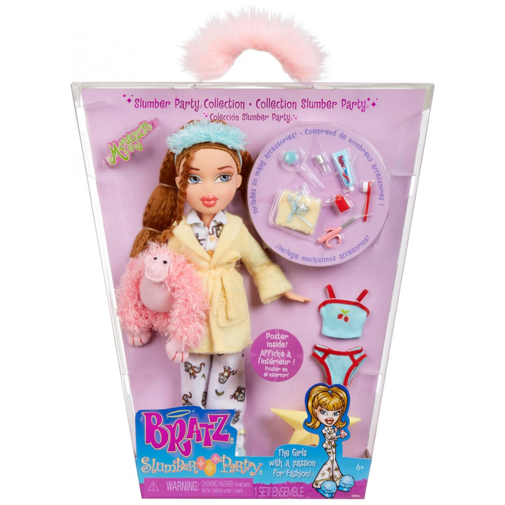 Boneca Fashion Bratz Slumber Party Meygan com 2 Conjuntos de Pijamas, Pelúcia e Acessórios Tamanho Único
