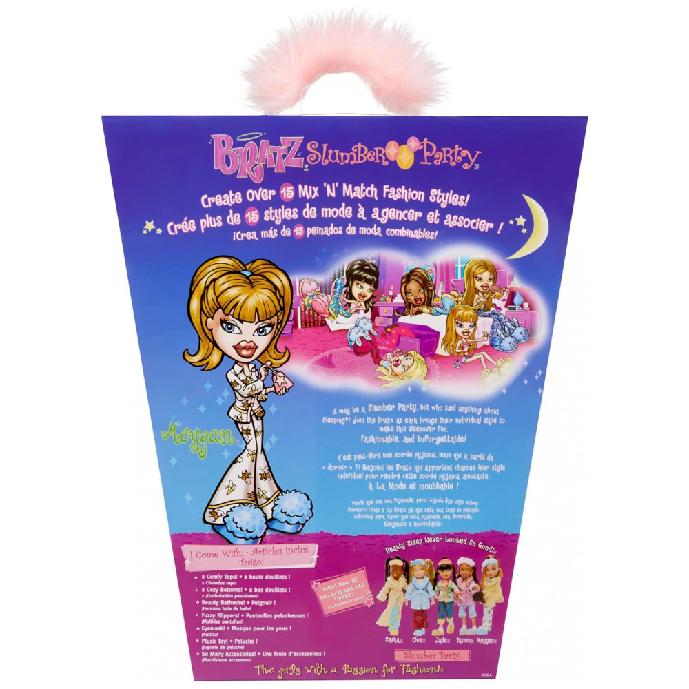ECTQ5F6GR3QB0B_6-1.jpg - Boneca Fashion Bratz Slumber Party Meygan com 2 Conjuntos de Pijamas, Pelúcia e Acessórios Tamanho Único