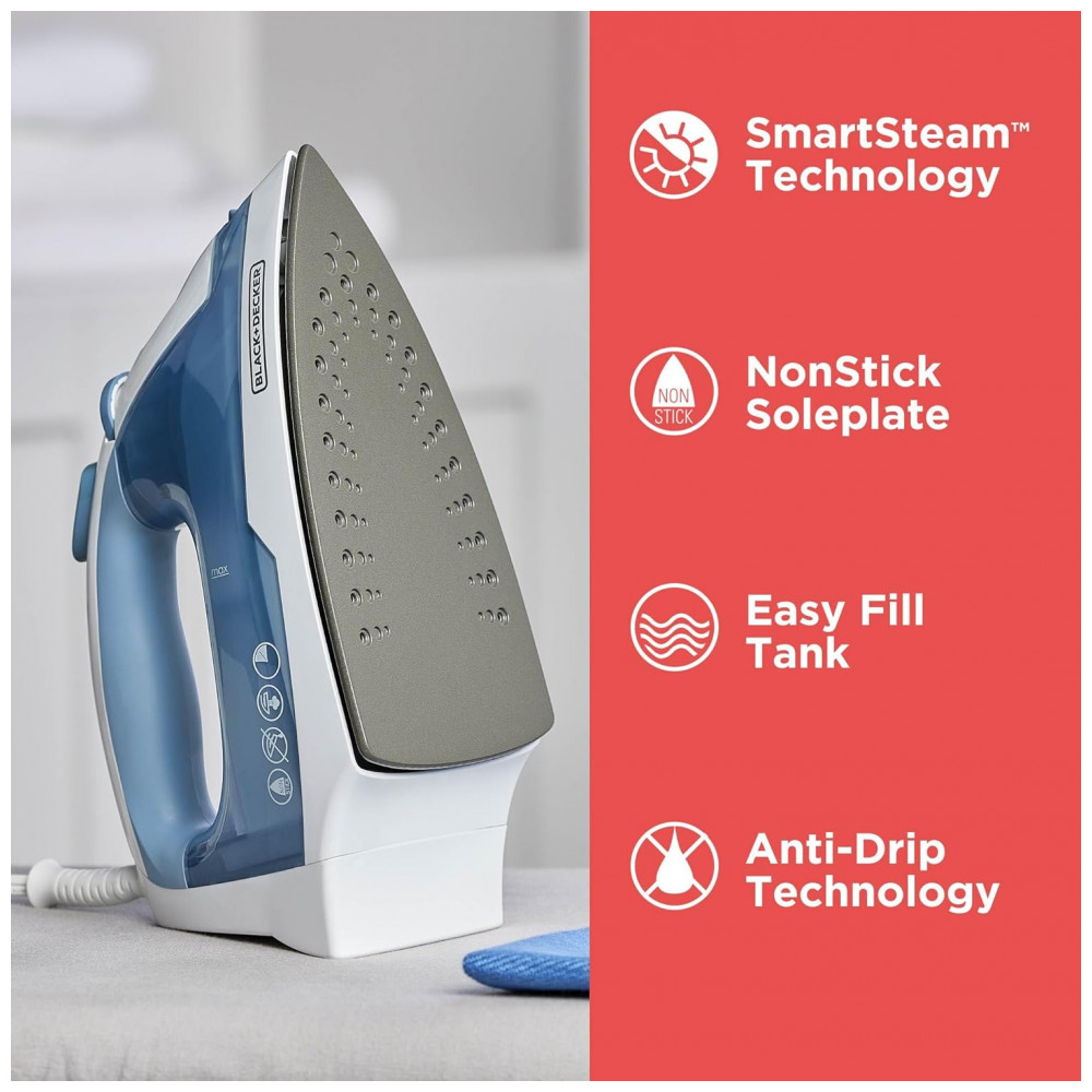 ECTQ5IW50BN10B_1-1.jpg - Ferro de Passar BLACK+DECKER Easy Steam Compact para Roupas Desligamento Automático Base Antiaderente Leve 1200 Watts