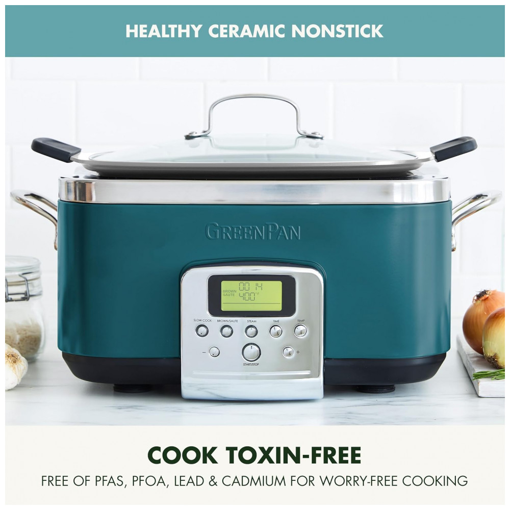 ECTQ5KL5V7KD0B_1-1.jpg - Panela Elétrica GreenPan Elite 8 em 1 Programável de 5,68 litros, Com Revestimento Cerâmico Antiaderente Livre de PFAS, Cozimento Lento, Assar, Dourar, Refoga