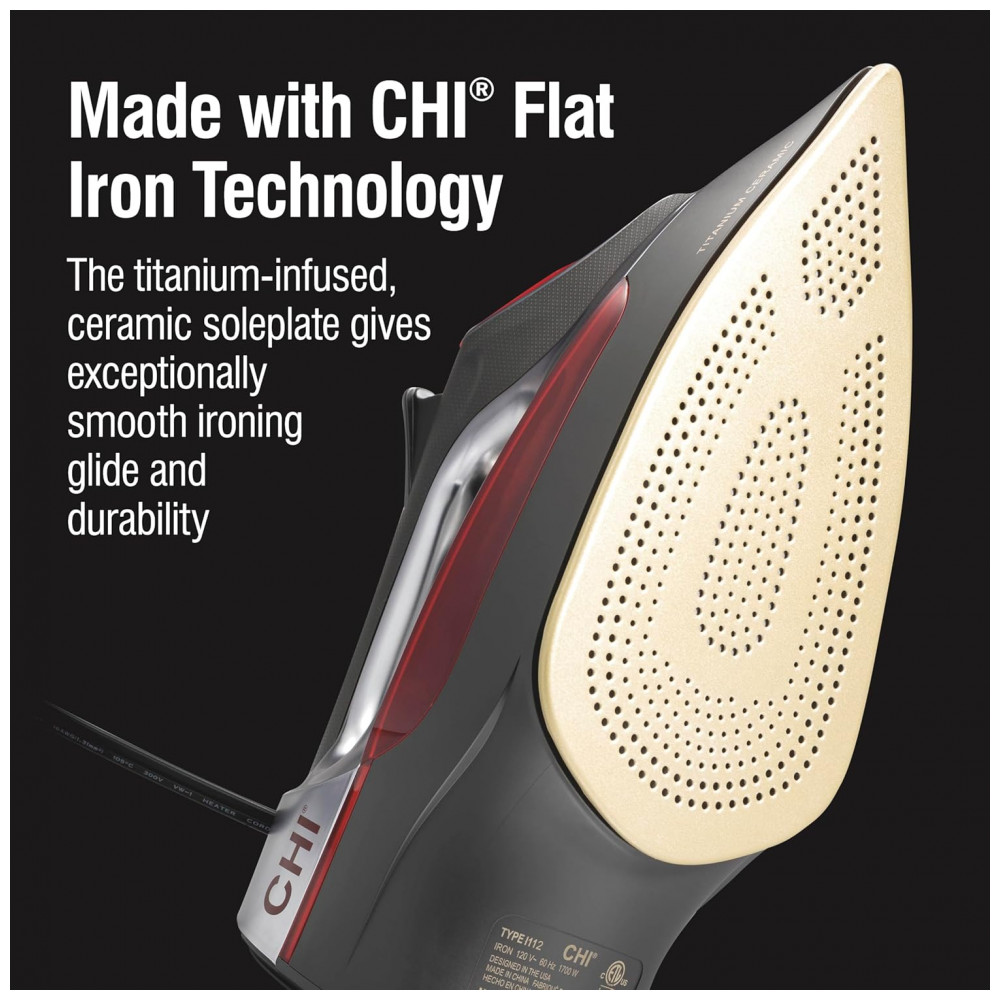 ECTQ5L4GTBB70B_1-1.jpg - Ferro a Vapor CHI com Cabo Retrátil, 1700 Watts, Desligamento Automático 3 Vias, 400 Furos, Placa de Cerâmica com Titânio Infundido,