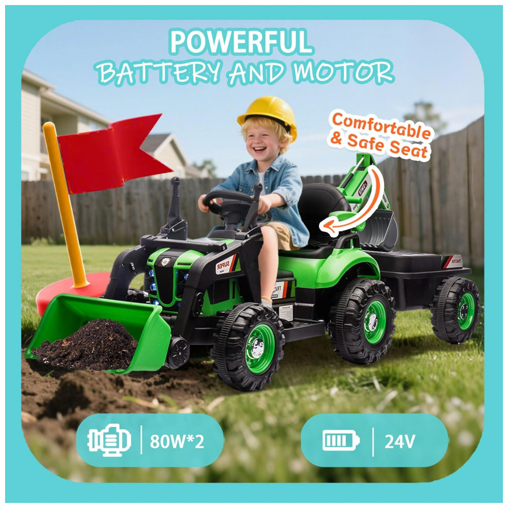 ECTQ5LH2MMRF0B_1-1.jpg - Trator Infantil Elétrico NEWDOOD Verde 24V 4 em 1 Escavadeira Caminhão Basculante Controle Remoto com Assento Giratório