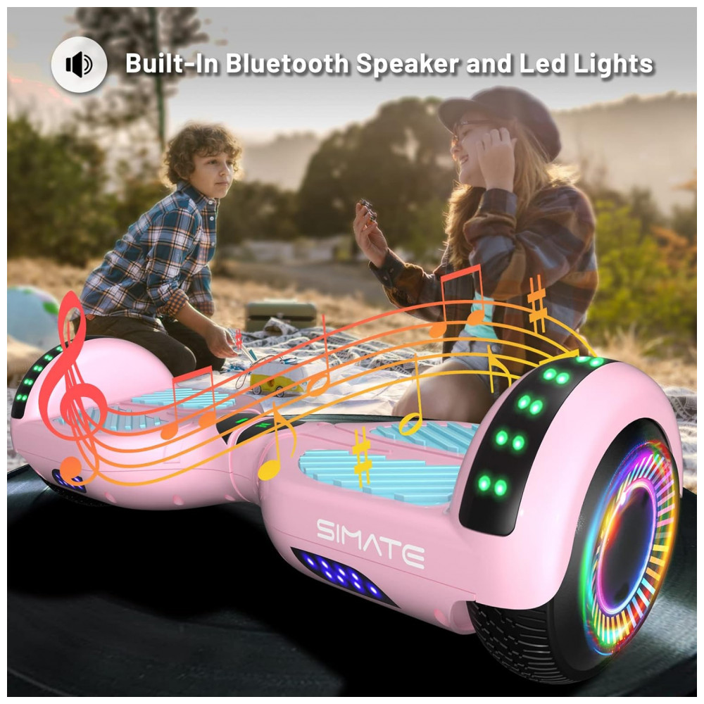 ECTQ5LT7YN6B0B_1-1.jpg - Hoverboard SIMATE com Bluetooth, Luzes de LED e Controle via APP - Presente para Crianças e Adultos, para Todas as Idades - Rosa e Azul