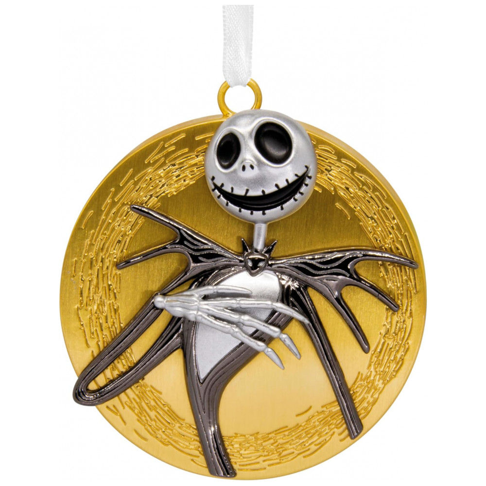 ECTQ5NL13MQD0B_0-1.jpg - Enfeite de Natal Hallmark Disney Tim Burton's The Nightmare Before Christmas Jack Skellington na Lua, em Metal Dourado, 6,4 x 6,4 x 1,3cm