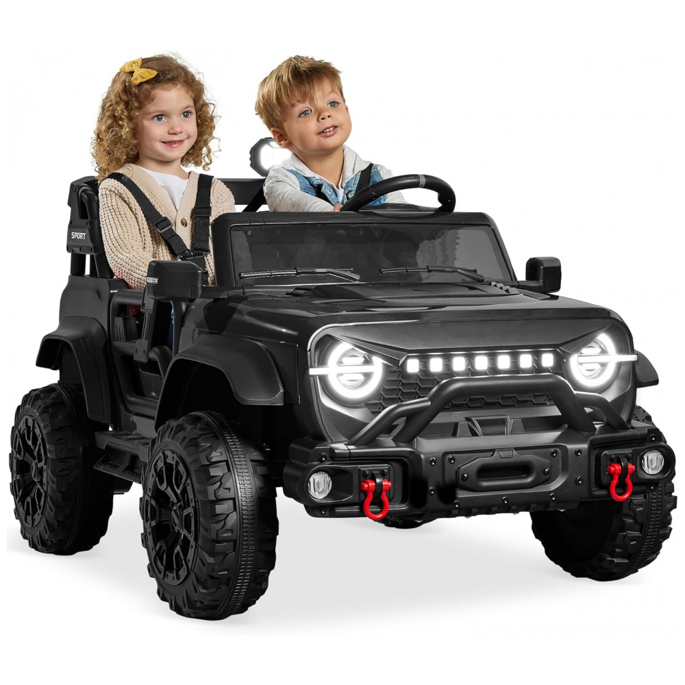 ECTQ5S2XV3ZD0B_0-1.jpg - Carro Elétrico Infantil Best Choice Products 24V Preto, Caminhão 2 Lugares, com Controle Remoto, Bluetooth, Luzes LED e Capacidade para 60 kg
