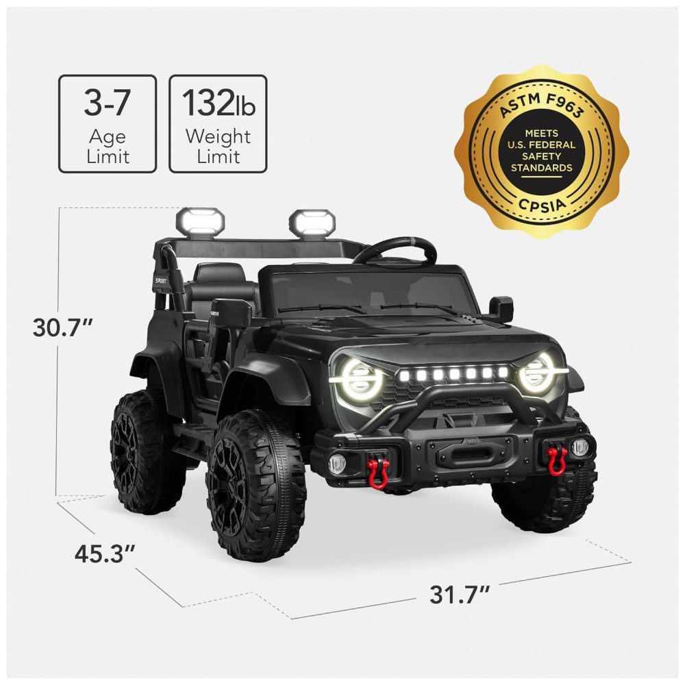 ECTQ5S2XV3ZD0B_1-1.jpg - Carro Elétrico Infantil Best Choice Products 24V Preto, Caminhão 2 Lugares, com Controle Remoto, Bluetooth, Luzes LED e Capacidade para 60 kg