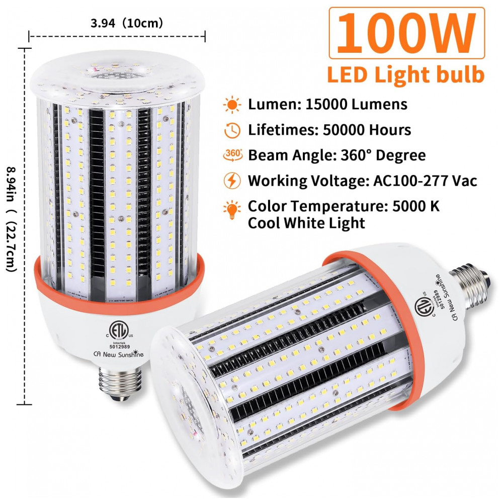 ECTQ5T41MV7D0B_1-1.jpg - Lâmpada LED Corn 100W CA New Sunshine, 15000 lúmens, 5000K daylight, base E26/E39, alta eficiência para galpões, fábricas, oficinas, armazéns e áreas externas.