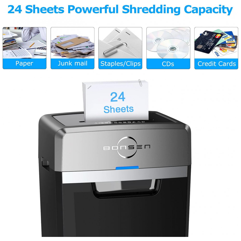 ECTQ5T9LL9890B_1-1.jpg - Triturador de Papel Pesada BONSEN, Corte Cruzado de 24 Folhas, Tempo de Funcionamento Contínuo de 40 Minutos, Fragmentadora de Grau Comercial