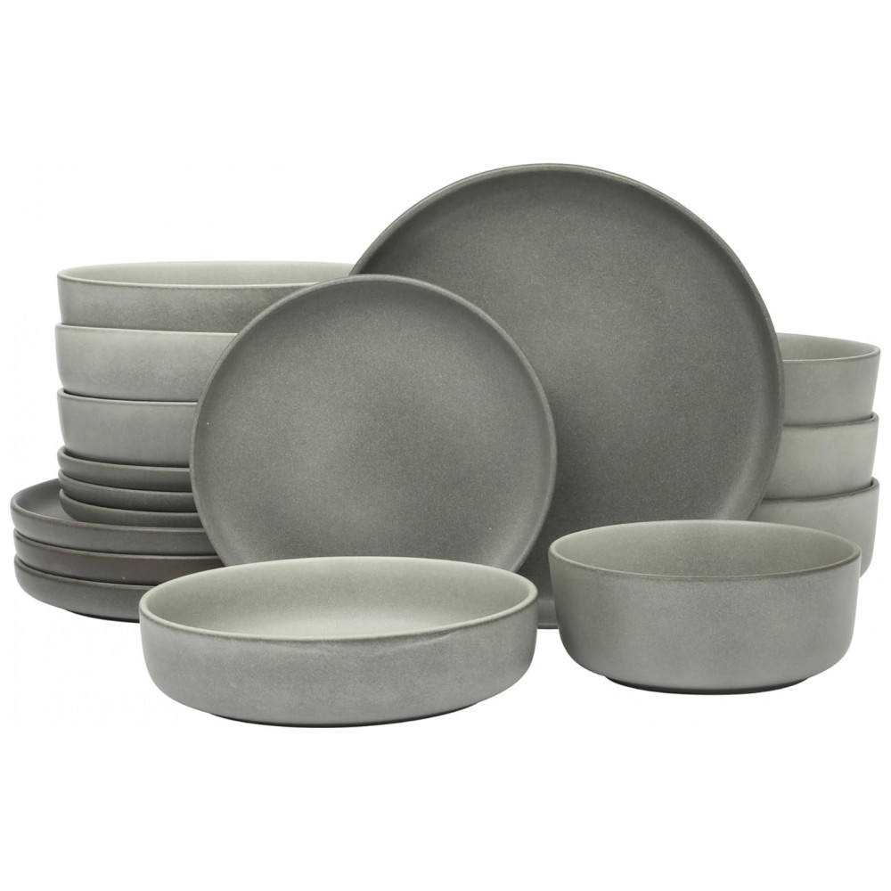Conjunto de Jantar em Cerâmica de Pedra Estonada Gibson Elite Pasco 16 Peças Serviço para 4 Pessoas Cinza