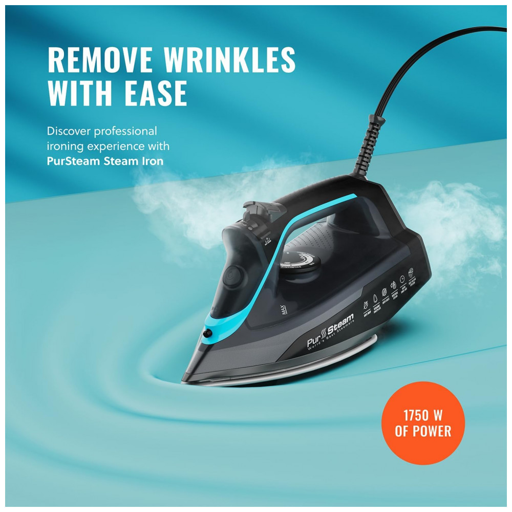 ECTQ5ZC144GD0B_1-1.jpg - Ferro a Vapor Pursteam SteamBurst 1750W, Base de Cerâmica, Vapor Ajustável, Jato de Vapor, Autolimpeza, Anticalcário, Pursteam World's Best Steamers