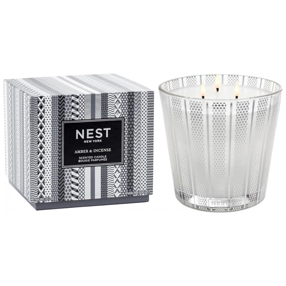 Vela Perfumada NEST New York 3 Pavios, Âmbar e Incenso 21,2 oz Tempo de Queima de até 100 Horas Recipiente de Vidro Reutilizável