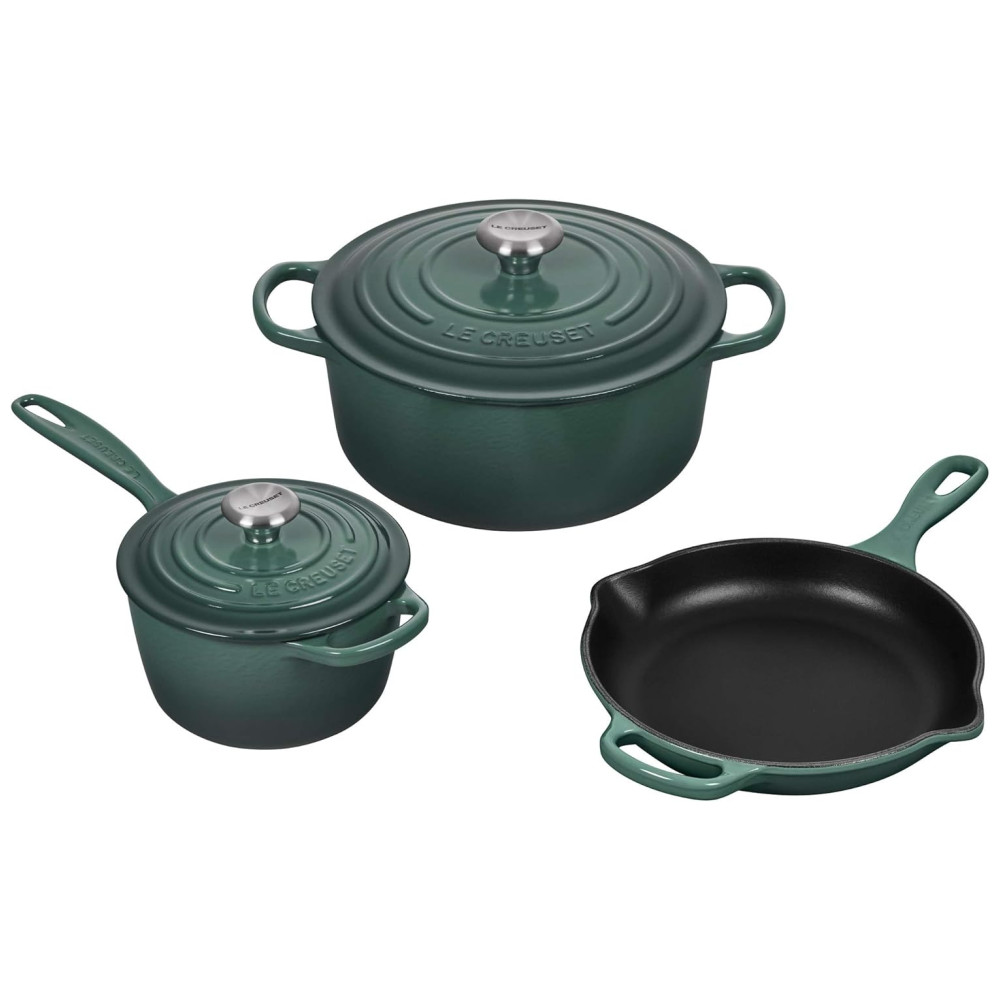 ECTQ623XH7X80B_0-1.jpg - Conjunto de Panelas e Frigideiras Antiaderentes de Ferro Fundido Esmaltado 5 Peças LE CREUSET MS1605 795SS Verde Claro