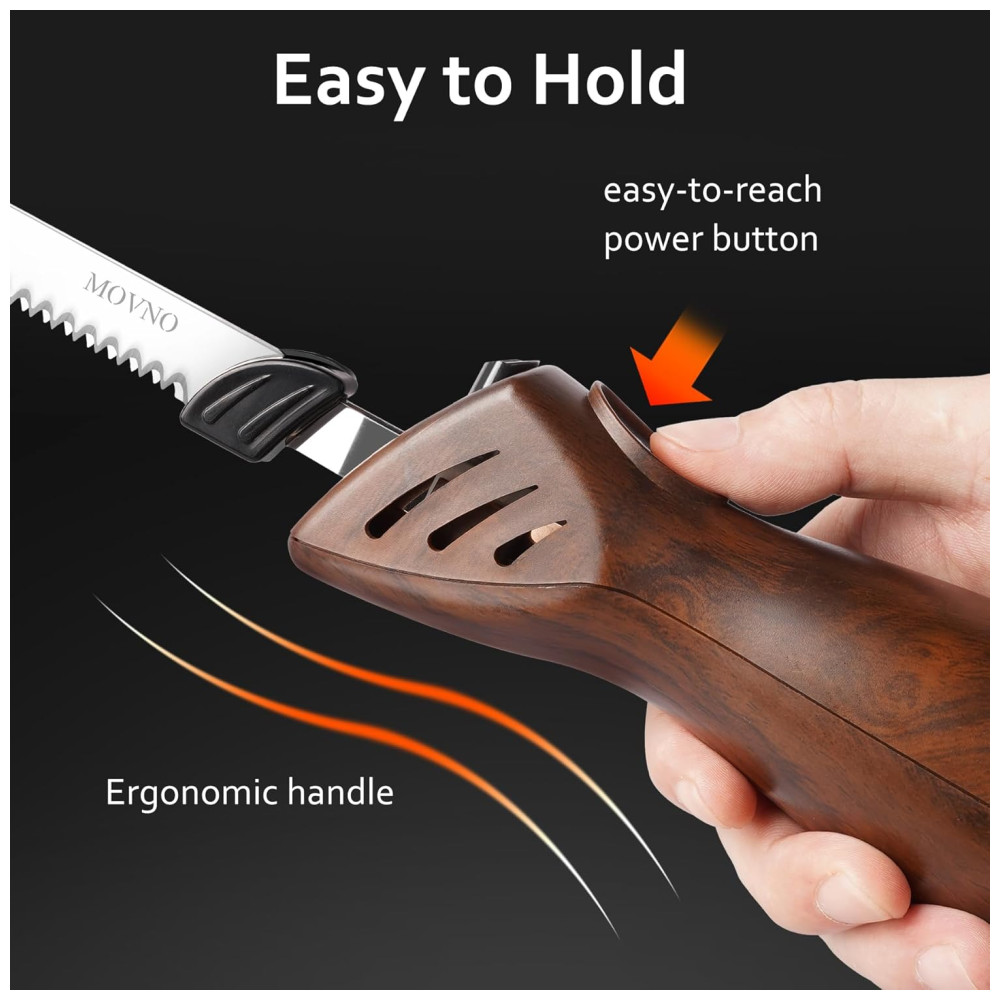 Corte com precisão e agilidade com a Faca Elétrica MOVNO, ideal para carnes, aves e pães. 2 Lâminas de Aço Inox e Empunhadura ergonômica. - Imagem 4