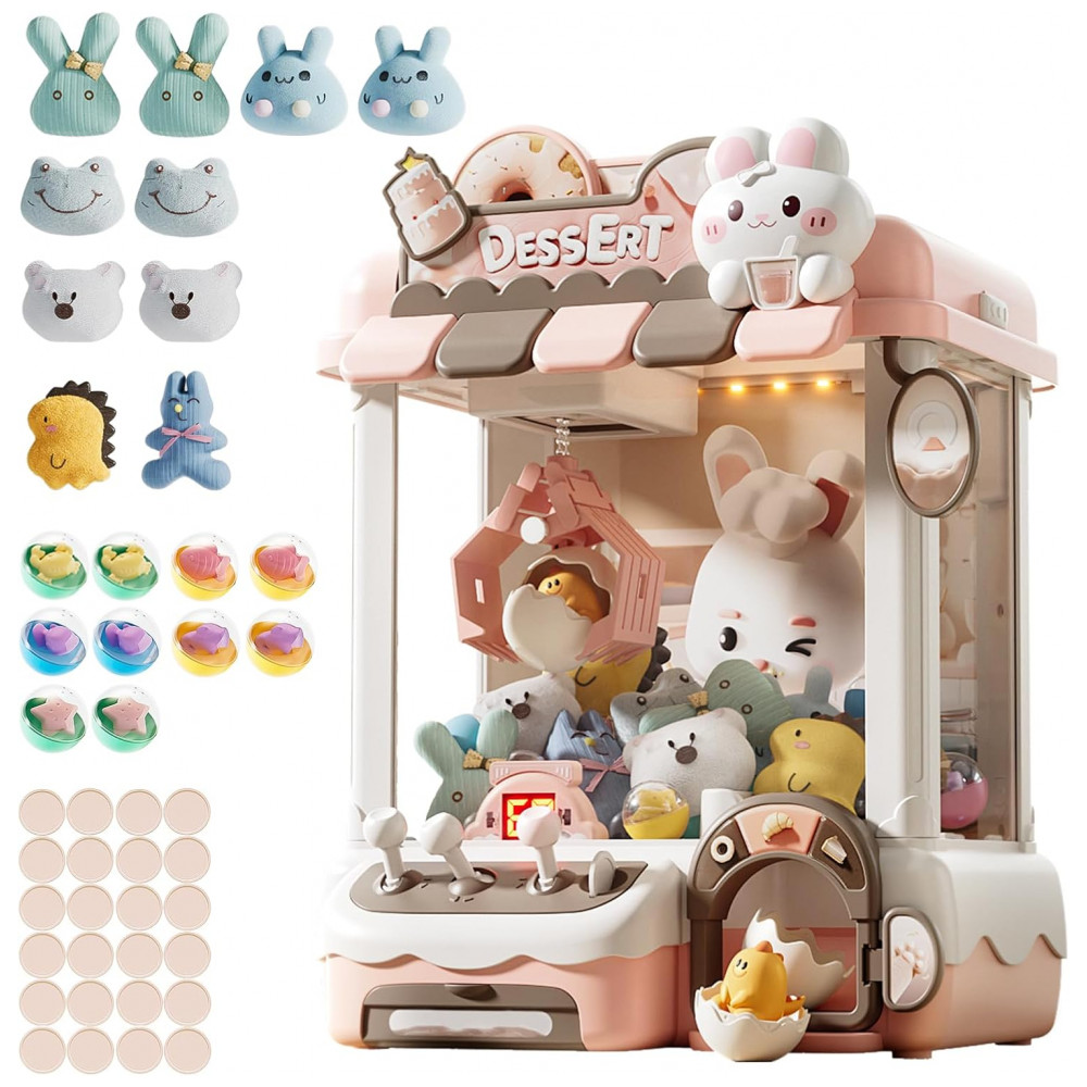 ECTQ6B9FM6CF0B_0-1.jpg - Máquina de Garra Arcade com Luz LED e Som Ajustável, Mini Vending Machine para Crianças Distribuidora de Doces Brinquedo de Presente de Natal e Aniver